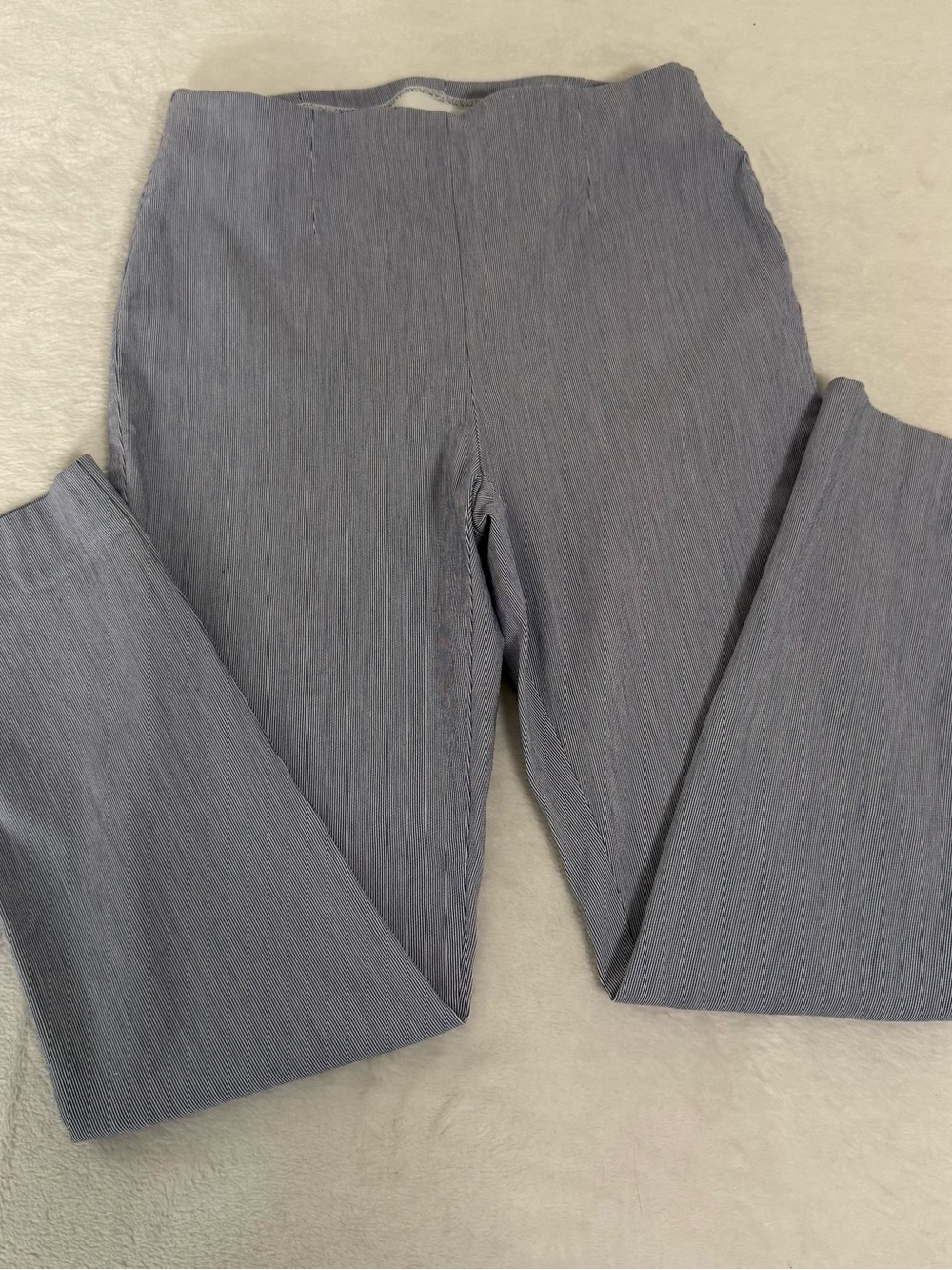 Chicos So Slimming Pants Womens 1.5 Blue White Stripe Ankle Stretch Pull On